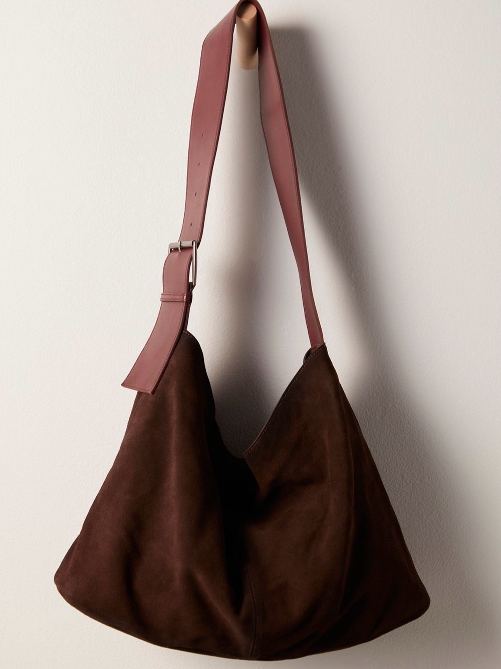 Free People Brown Suede Hobo with Adjustable Rose Strap